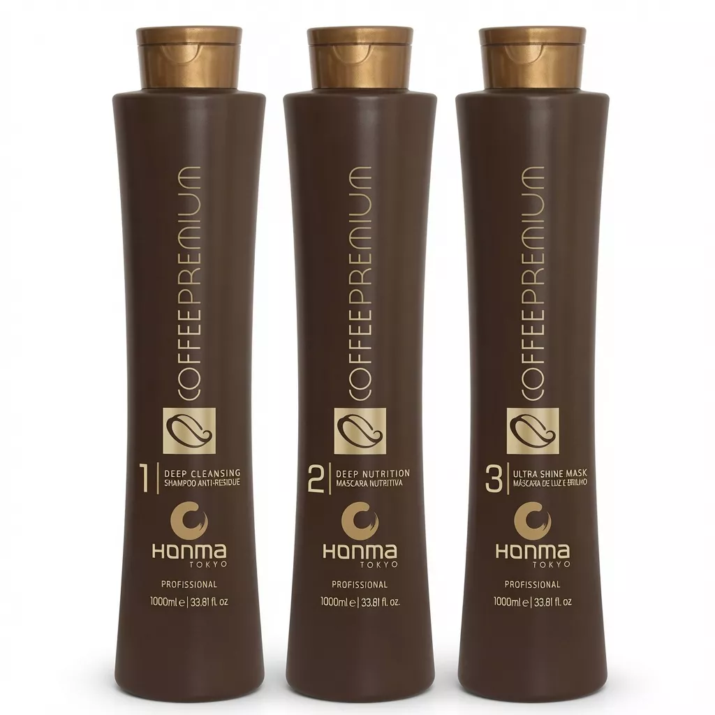 Honma Tokyo Coffee Premium Hair Treatment Kit 3x | Step 1 Deep Cleaning Shampoo + Step 2 Treatment + Step 3 Mask | Professional Brazilian Keratin Treatment