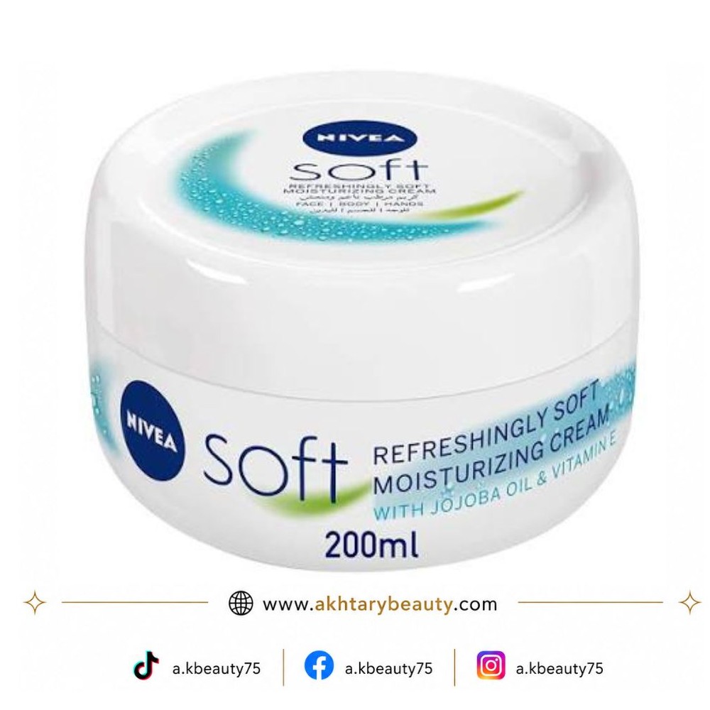 Nivea Soft Moisturizing Cream 200ml | Lightweight Face, Body & Hand Moisturizer with Jojoba Oil & Vitamin E