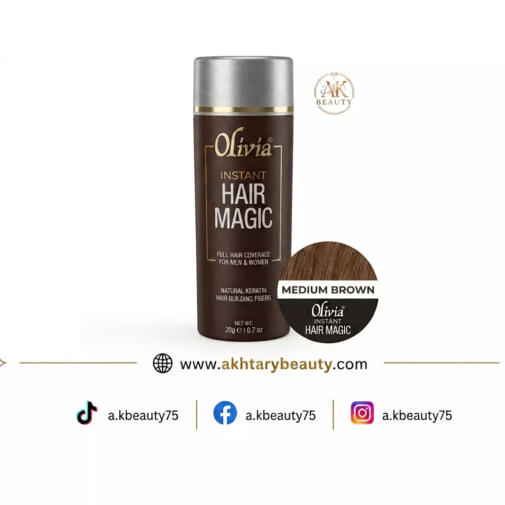 Olivia Instant Hair Magic Hair Building Fibers Medium Brown | Natural Keratin Hair Thickening Fibers