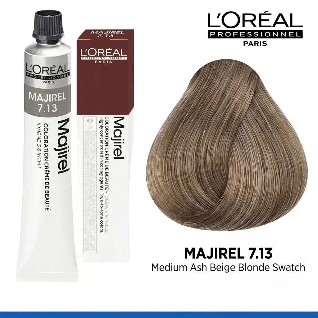 Loreal Majirel Hair Coloring Cream 7.13 Beige Blonde 60ml | Professional Permanent Hair Color with 100% Gray Coverage