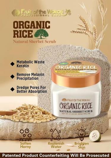 Fruit of the Wokali Organic Rice Natural Sherbet Scrub 600g | Brightening Face & Body Exfoliating Scrub