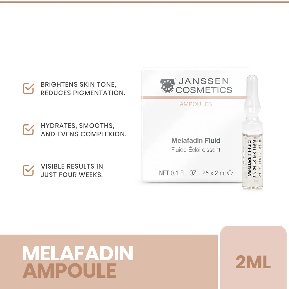 Janssen Cosmetics Melafadin Fluid Ampoules | Professional Skin Brightening & Pigmentation Treatment | 25 x 2ml