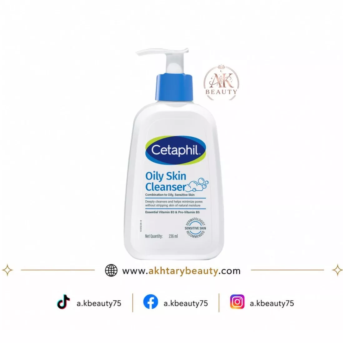 Cetaphil Oily Skin Cleanser with Niacinamide & Panthenol for Combination to Oily Sensitive Skin 236ml | Cetaphil Oily Skin Cleanser