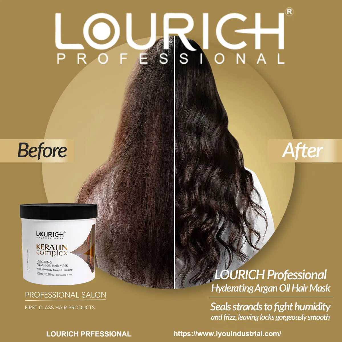 Lourich Professional Keratin Complex Hydrating Argan Oil Hair Mask 500ml | Deep Repair & Moisturizing Hair Treatment - 3