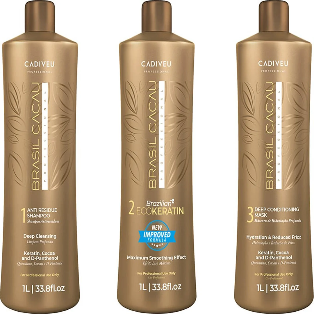 Brasil Cacau Professional Brazilian Keratin Treatment Kit 3x | Anti-Residue Shampoo, Thermal Reconstruction & Deep Conditioning Mask 1000ml
